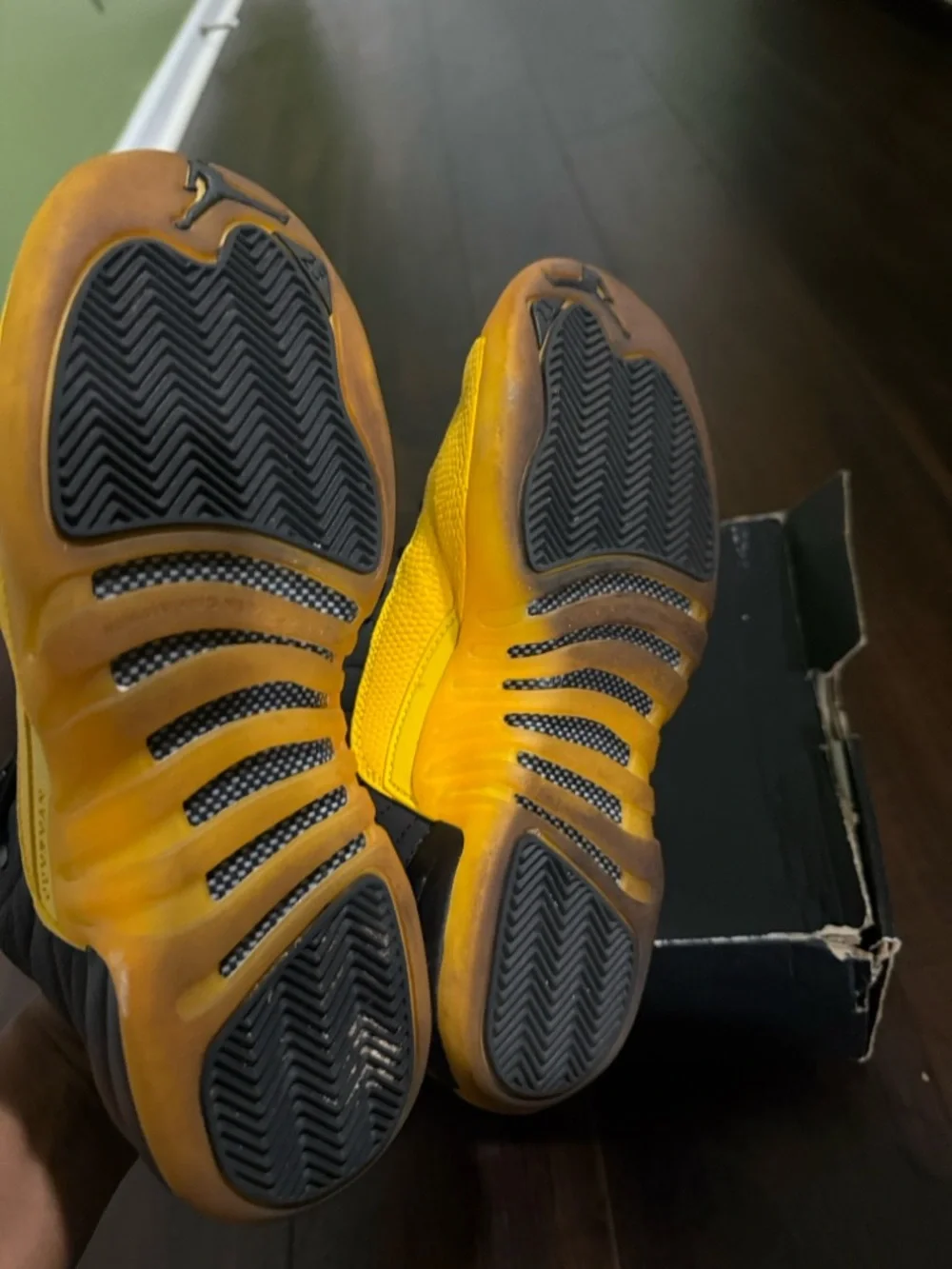 Jordan Men’s Sneakers — Black & Yellow Retro 12 (7y)